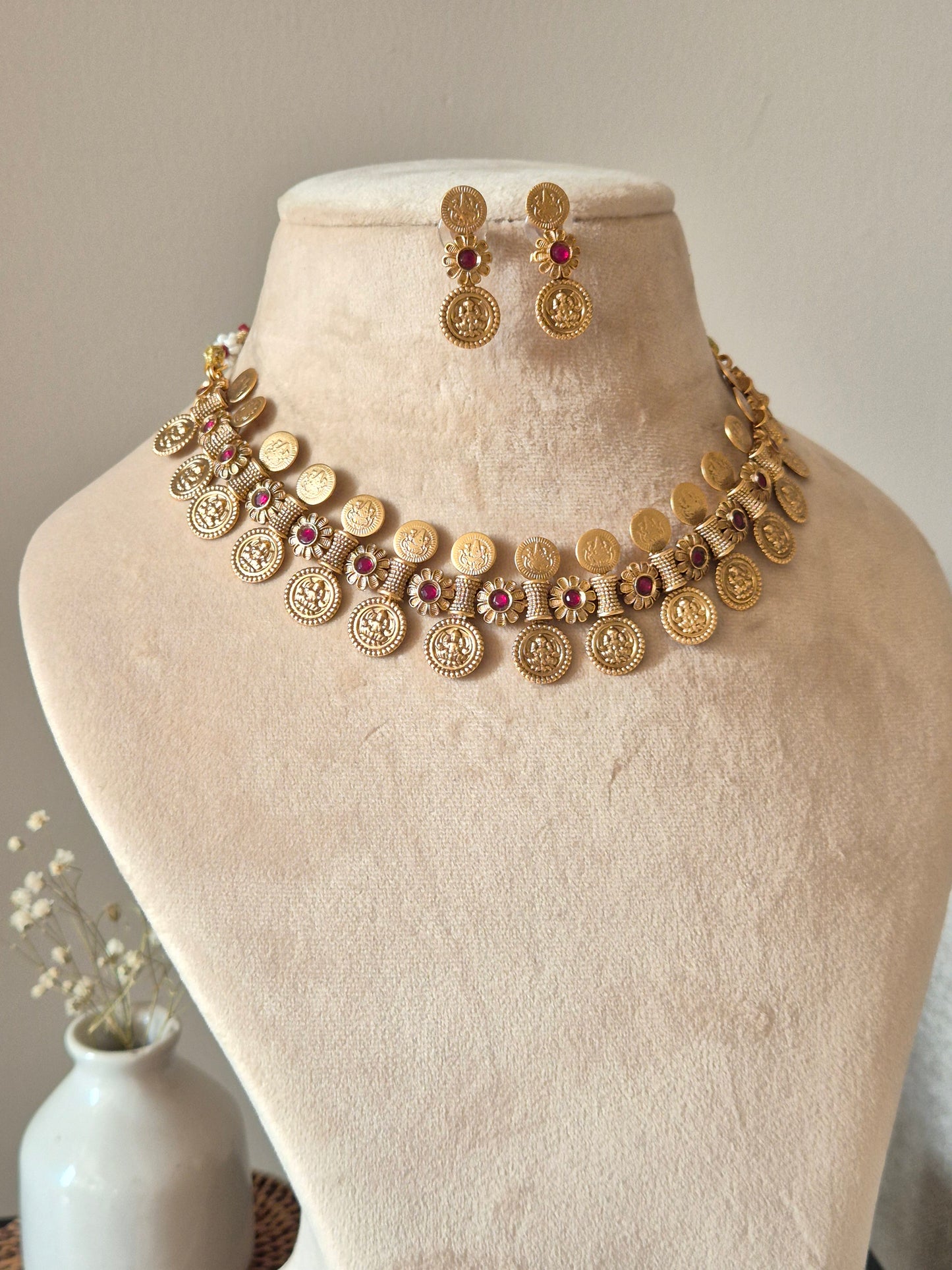 Rudrani Temple Necklace Set by Naitri - Necklace