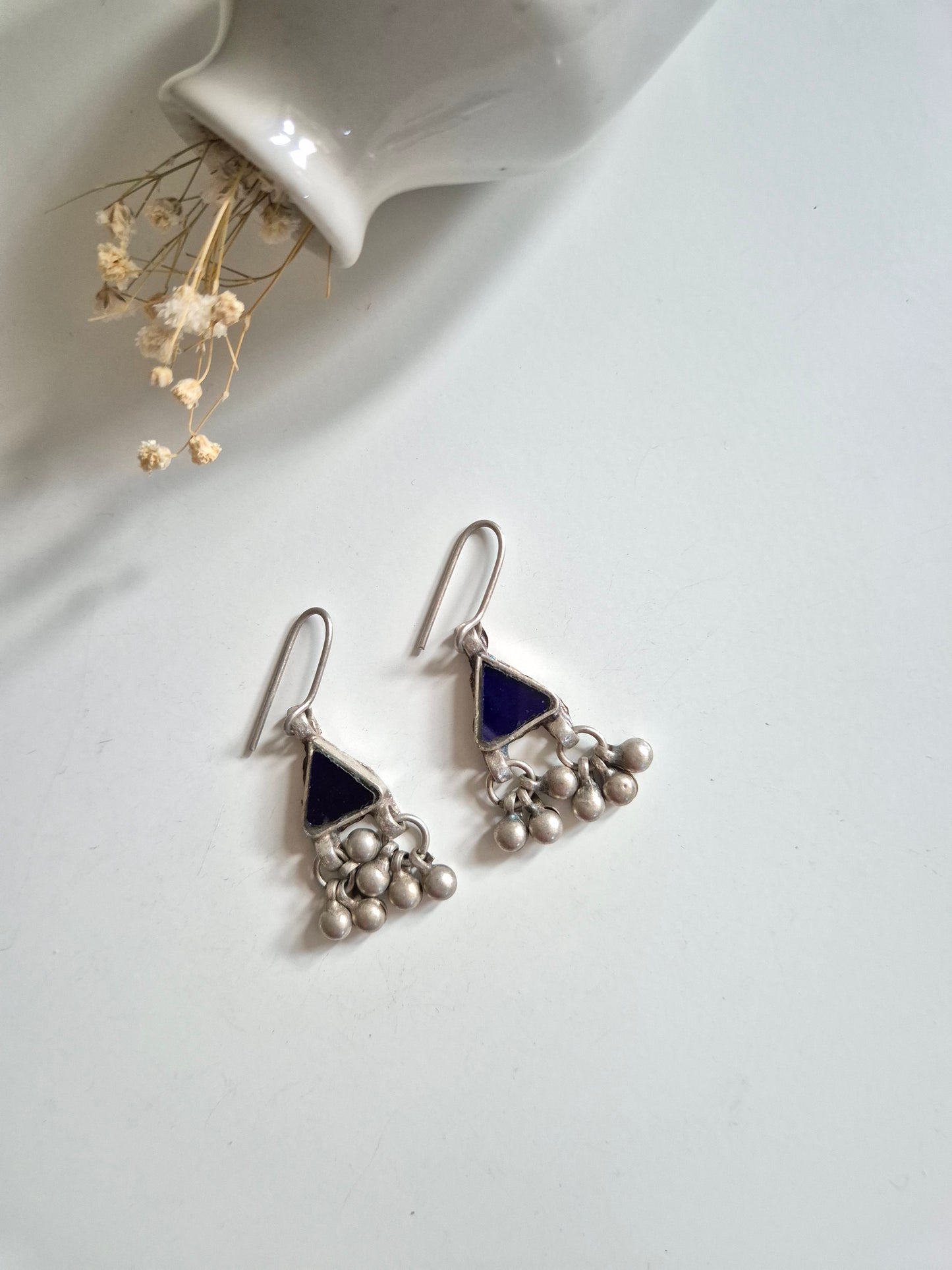 Silver glass dangle earrings, Ganga Glass Earrings by Naitri.