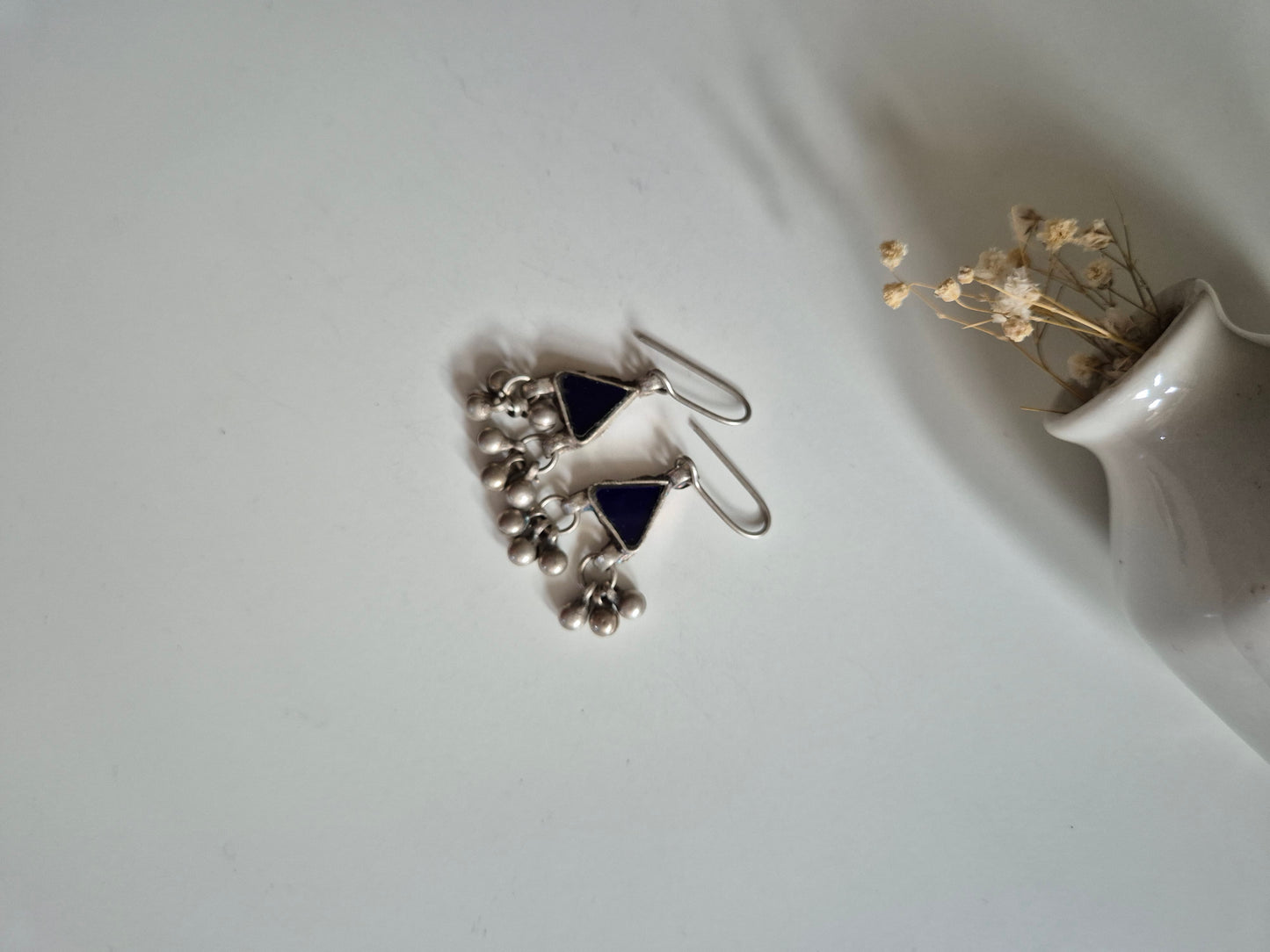 Silver glass dangle earrings, Ganga Glass Earrings by Naitri.