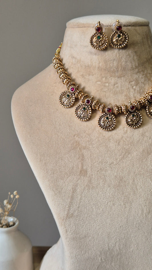 Gold necklace set, Bhumi by Naitri, premium festive jewelry.