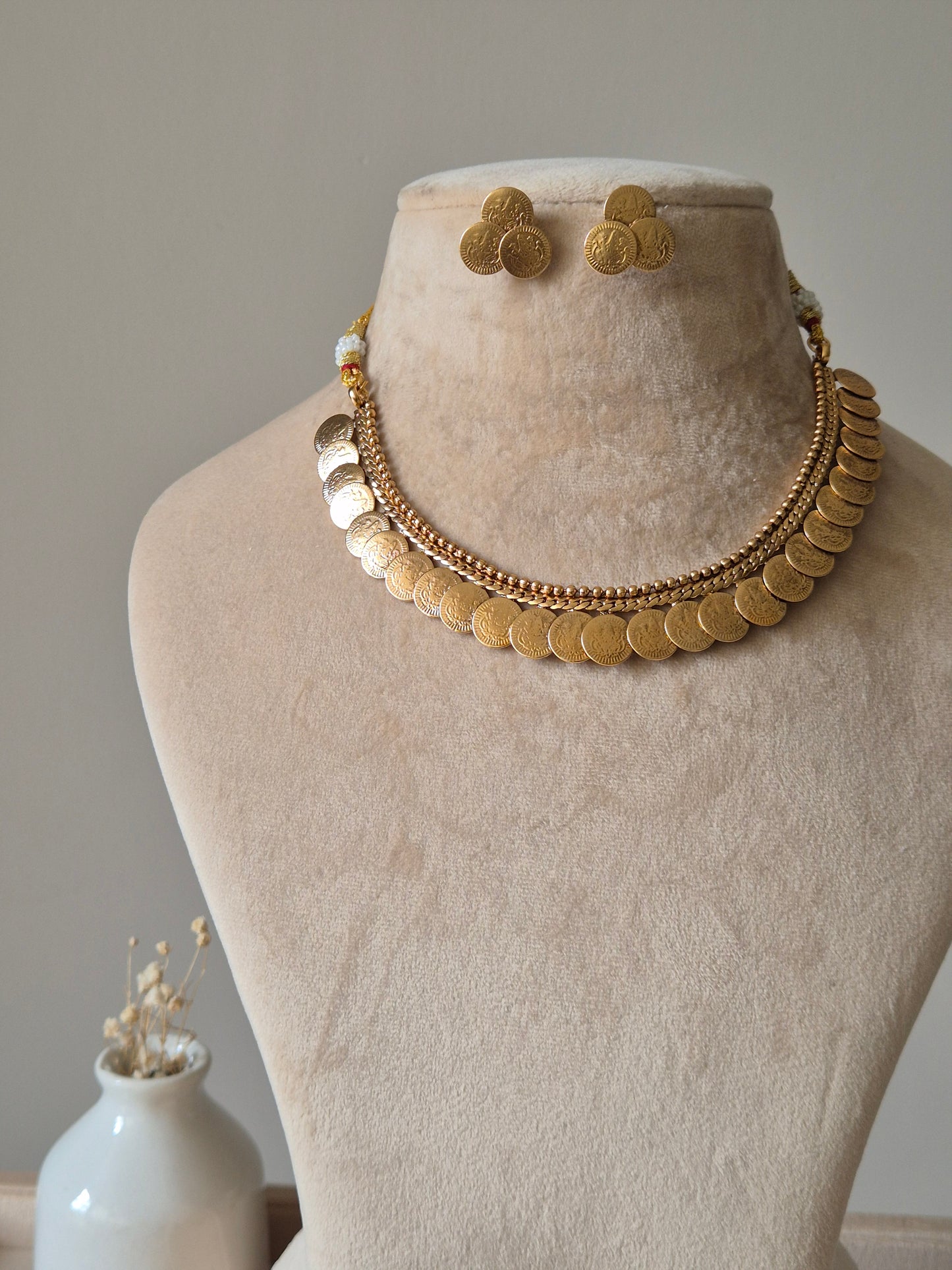 Gold necklace set, Sarita by Naitri, handcrafted traditional set.