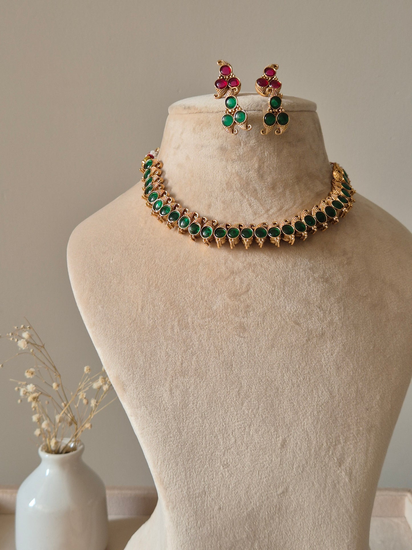 Reversible gold pendant necklace set, Kavi by Naitri, with stud earrings.