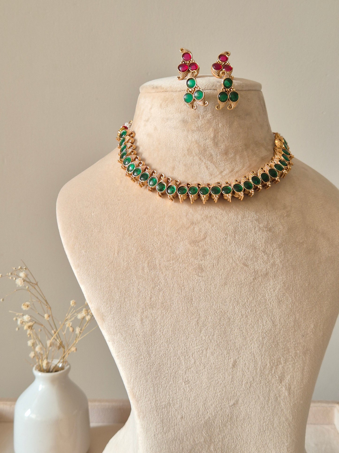 Reversible gold pendant necklace set, Kavi by Naitri, with stud earrings.