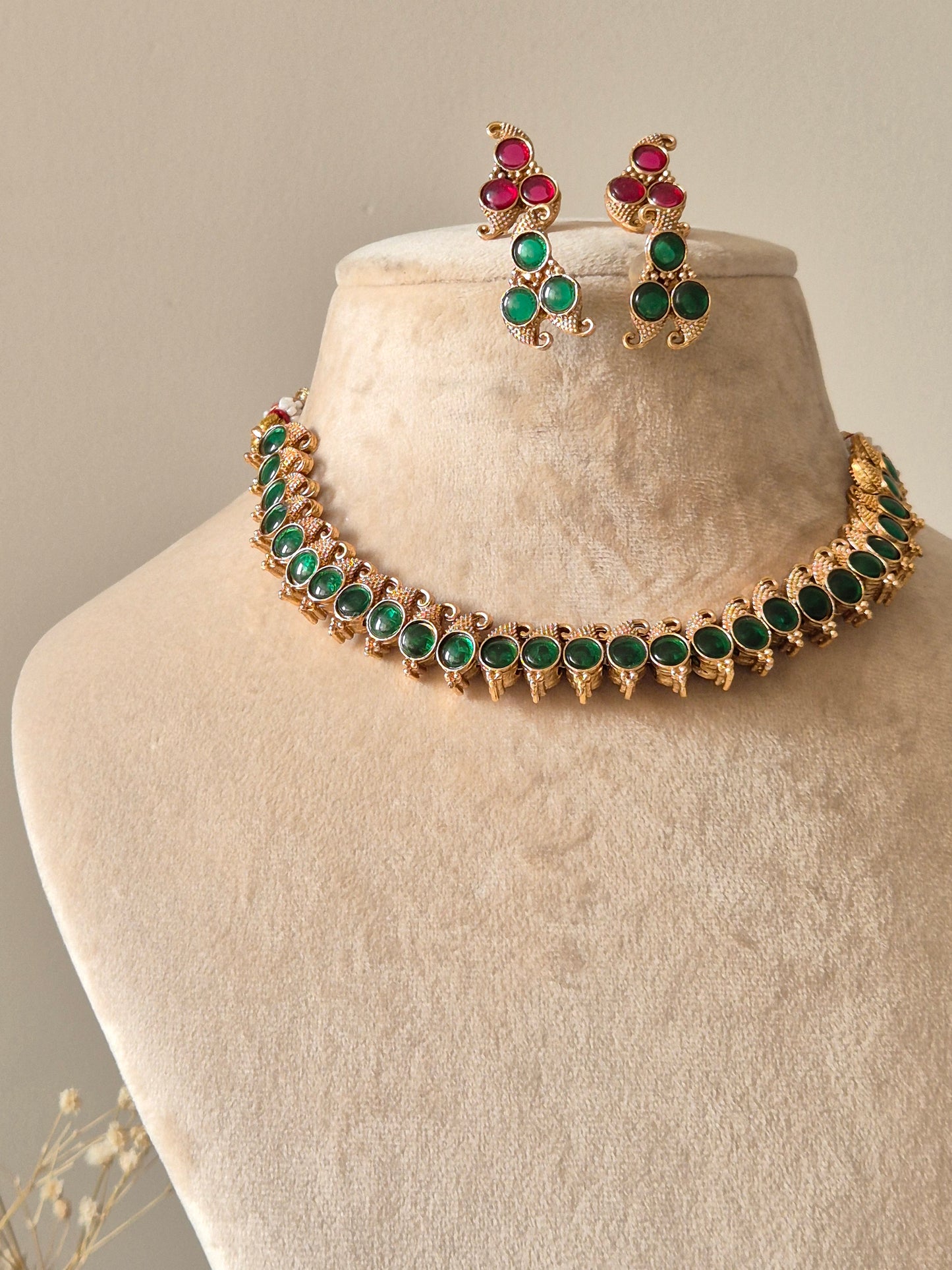 Reversible gold pendant necklace set, Kavi by Naitri, with stud earrings.