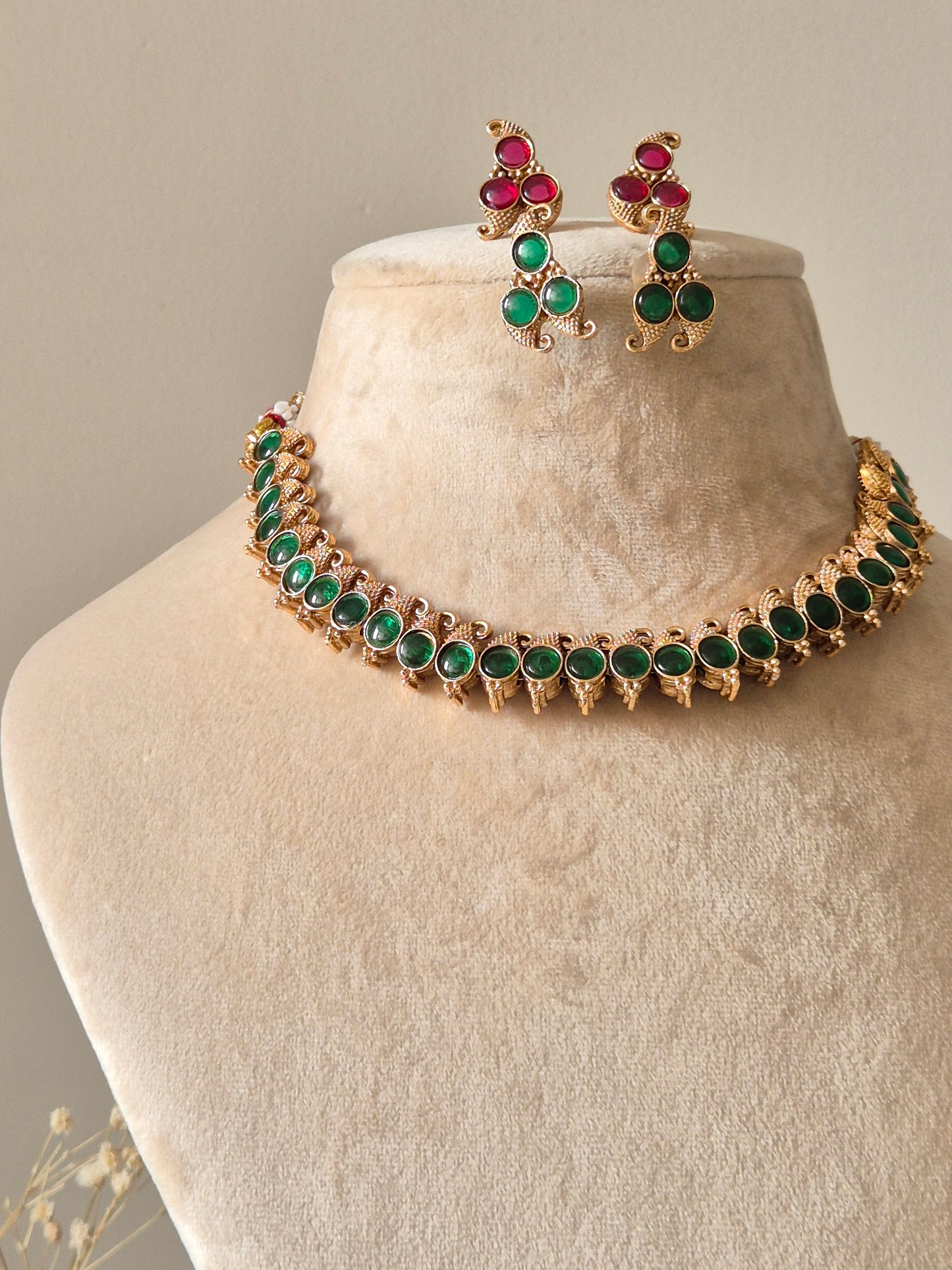 Reversible gold pendant necklace set, Kavi by Naitri, with stud earrings.