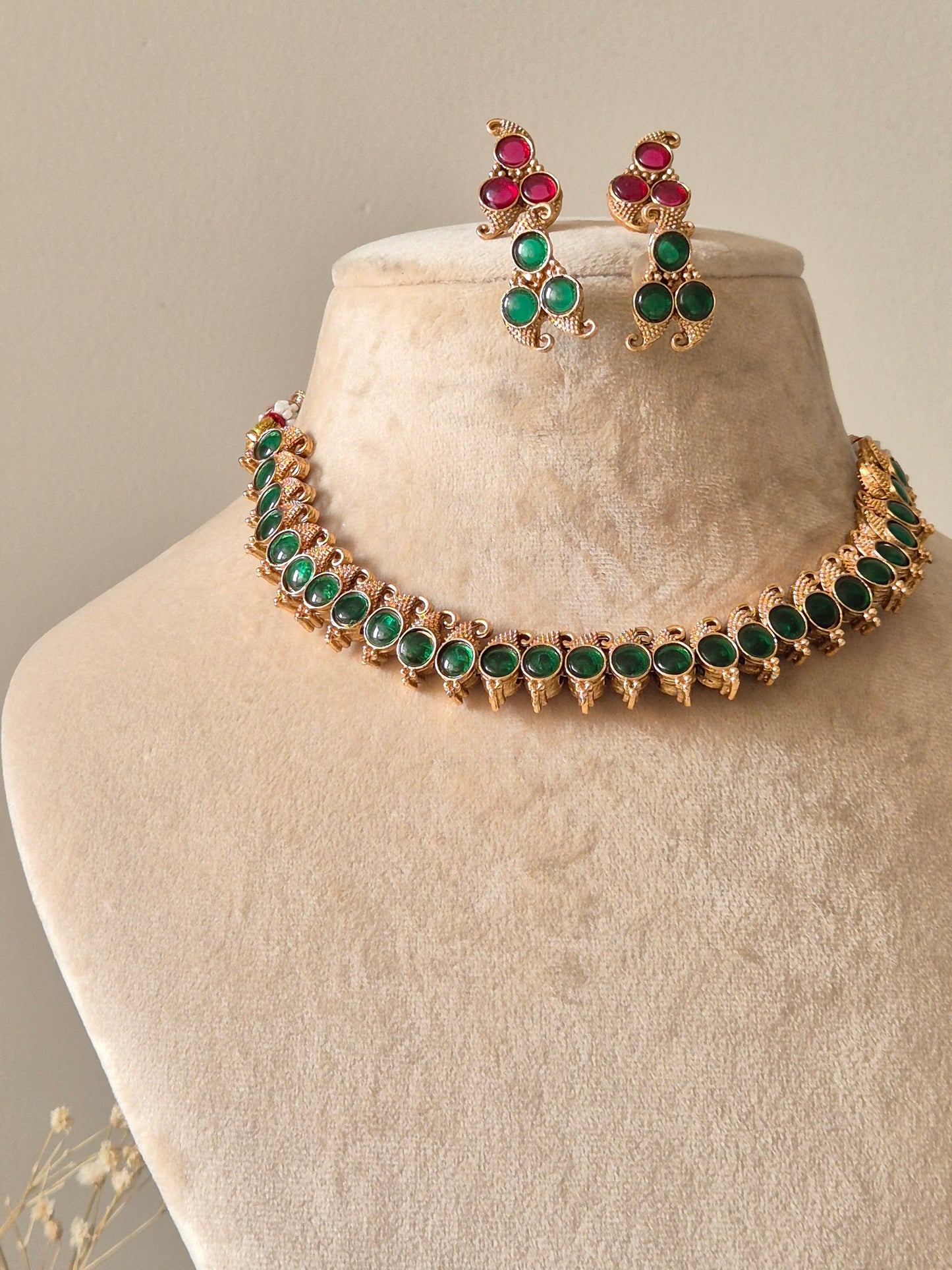 Reversible gold pendant necklace set, Kavi by Naitri, with stud earrings.