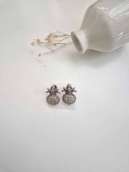 Naimisha Earrings, silver handcrafted oxidized stud earrings, unique handmade accessory.