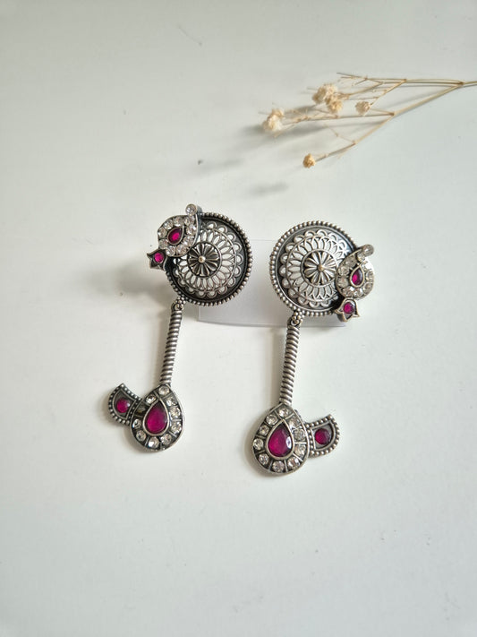 Rasika Earrings, premium handcrafted oxidized silver dangle earrings, statement and elegant look.