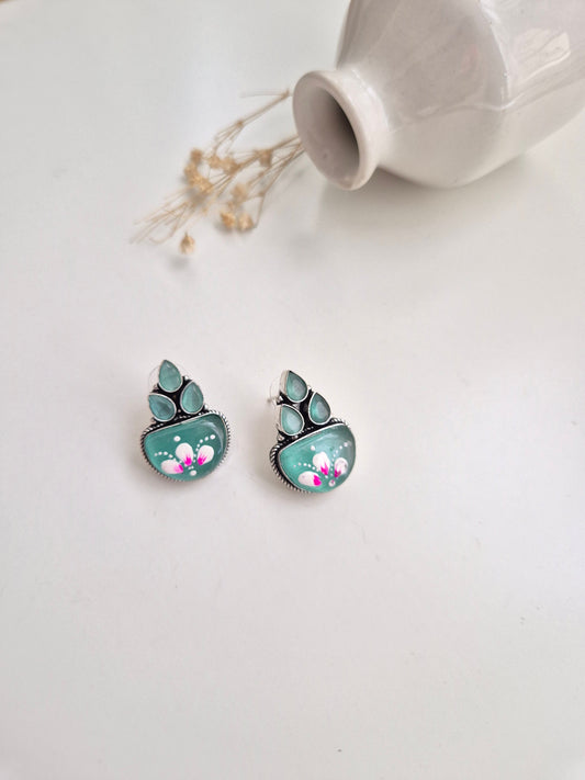 Gargi Earrings, green floral handcrafted oxidized dangle earrings, statement ethnic jewelry.