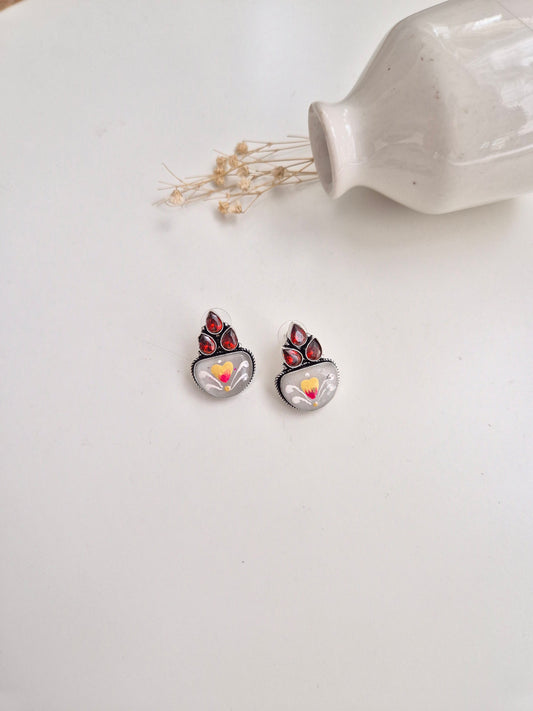 Indira Earrings, handcrafted oxidized red and white jewelry, perfect for festive occasions.
