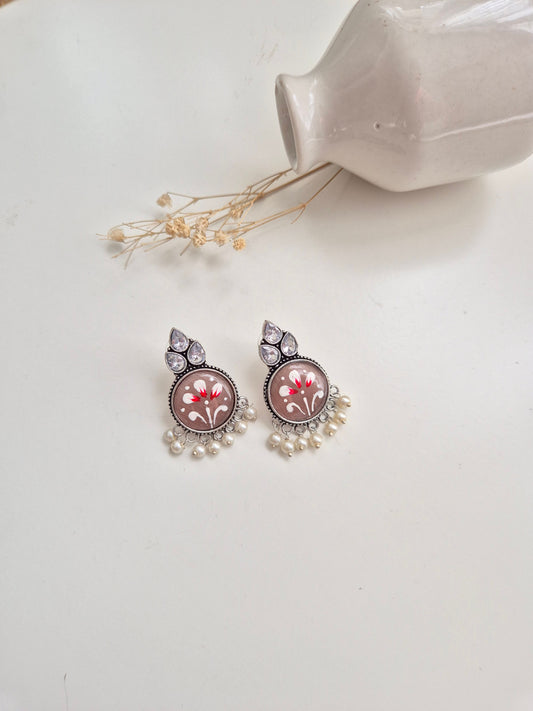 Jayanti Earrings, premium handcrafted oxidized red and silver jewelry, stylish and refined.