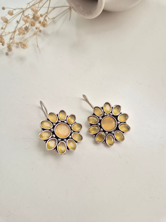 Ramya Earrings, yellow and red handcrafted oxidized dangle earrings, perfect for ethnic styling.