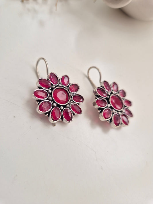 Rukmini Earrings, elegant pink and red handcrafted oxidized dangle earrings for all occasions.