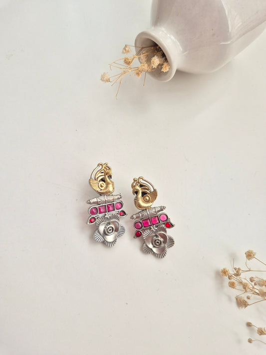 Gold handcrafted oxidized Shashi Earrings, dangle design for elegant statement looks.