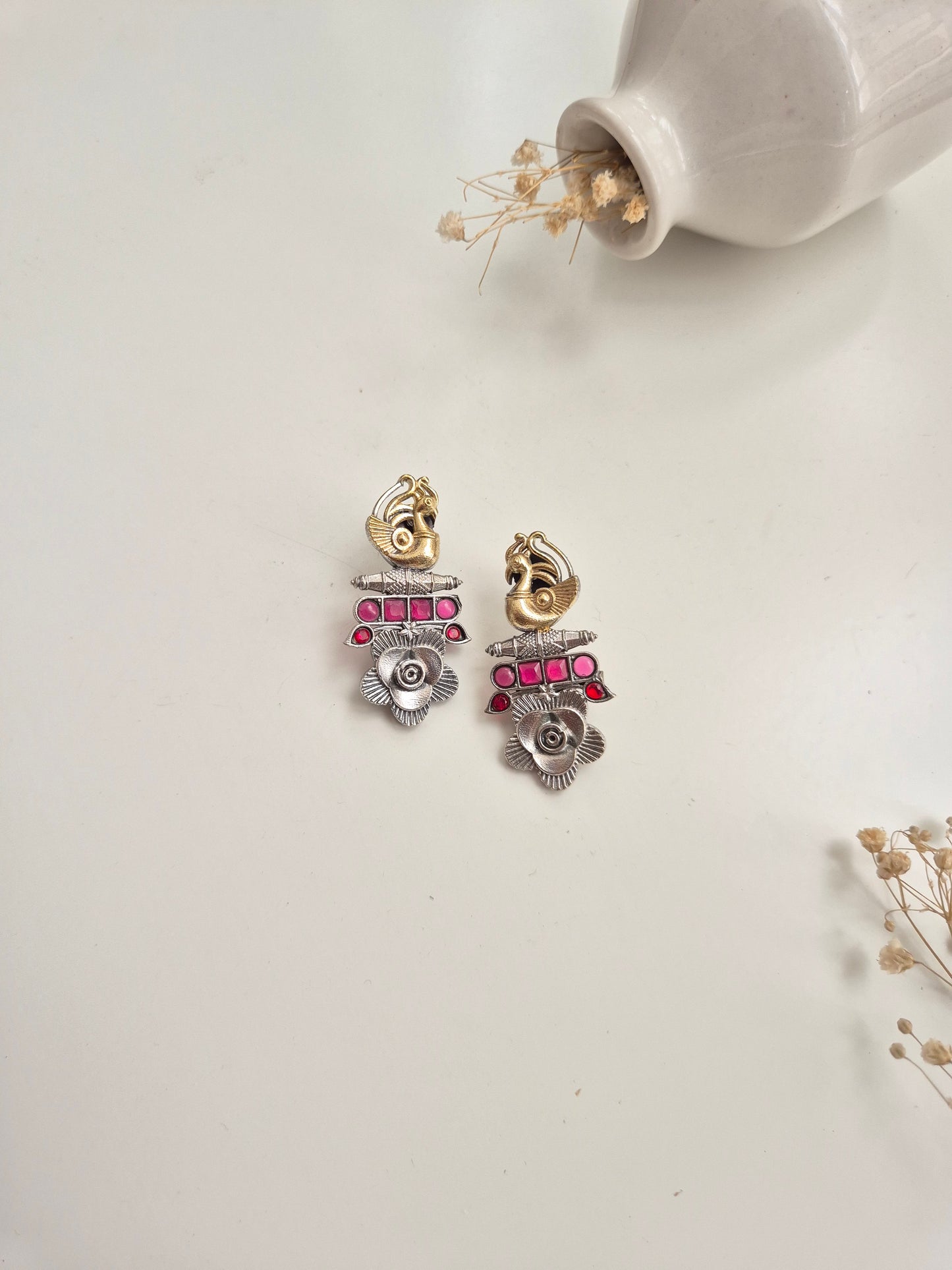 Gold handcrafted oxidized Shashi Earrings, dangle design for elegant statement looks.