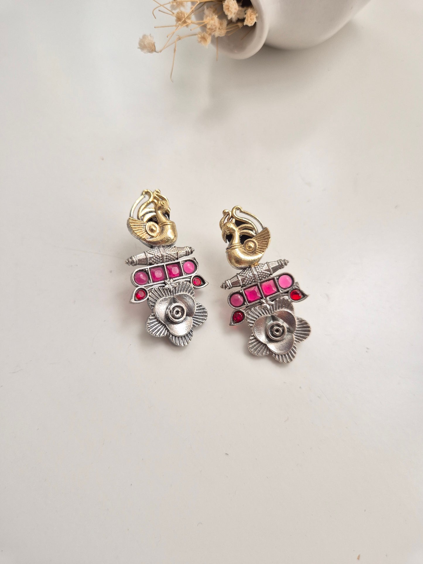 Gold handcrafted oxidized Shashi Earrings, dangle design for elegant statement looks.