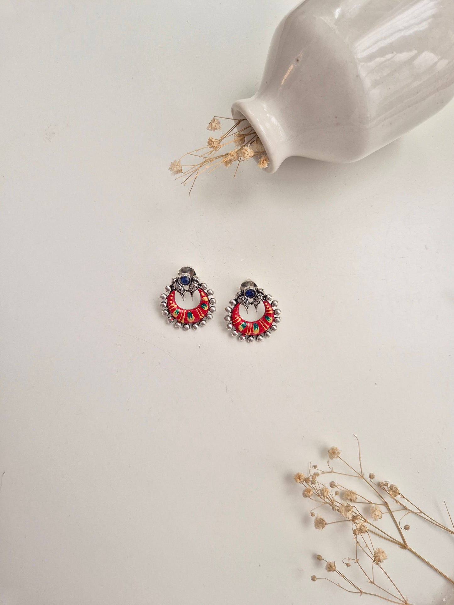 Sarika Earrings, handcrafted oxidized red dangle earrings, sophisticated ethnic style.