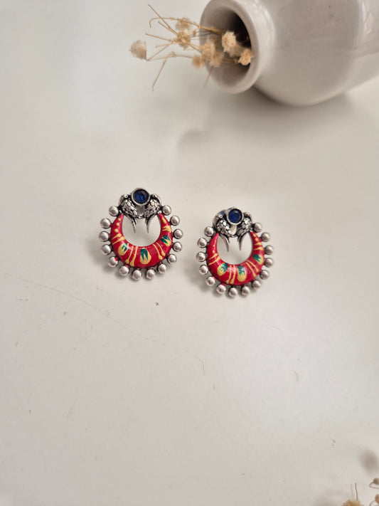 Sarika Earrings, handcrafted oxidized red dangle earrings, sophisticated ethnic style.