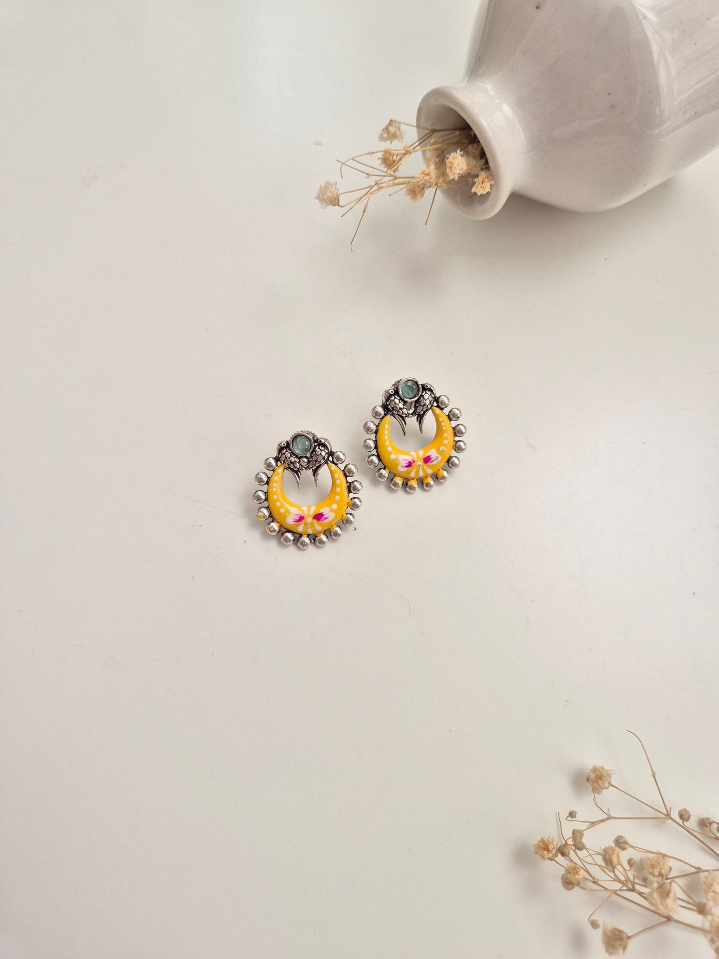 Sanjana Earrings, premium oxidized handcrafted yellow dangle earrings with a unique ethnic look.