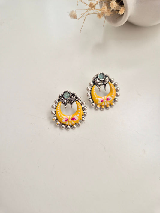 Sanjana Earrings, premium oxidized handcrafted yellow dangle earrings with a unique ethnic look.