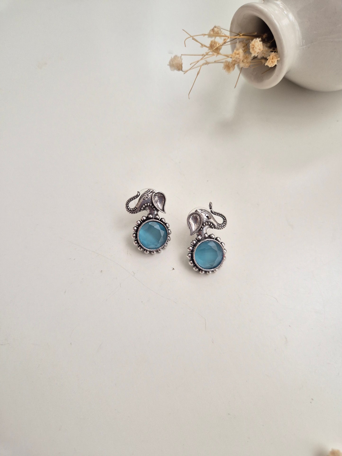 Samhita Earrings, elegant blue handcrafted oxidized earrings for daily and special occasions.