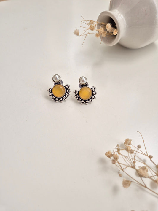 Sakshi Earrings, premium handcrafted oxidized yellow dangle earrings, comfortable and trendy.