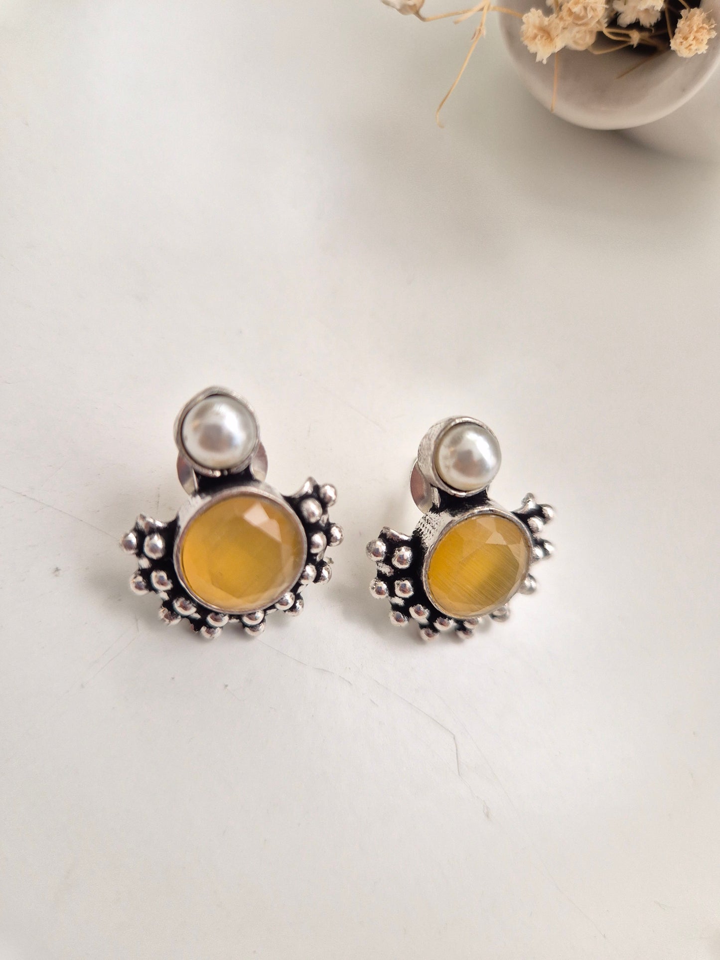 Sakshi Earrings, premium handcrafted oxidized yellow dangle earrings, comfortable and trendy.