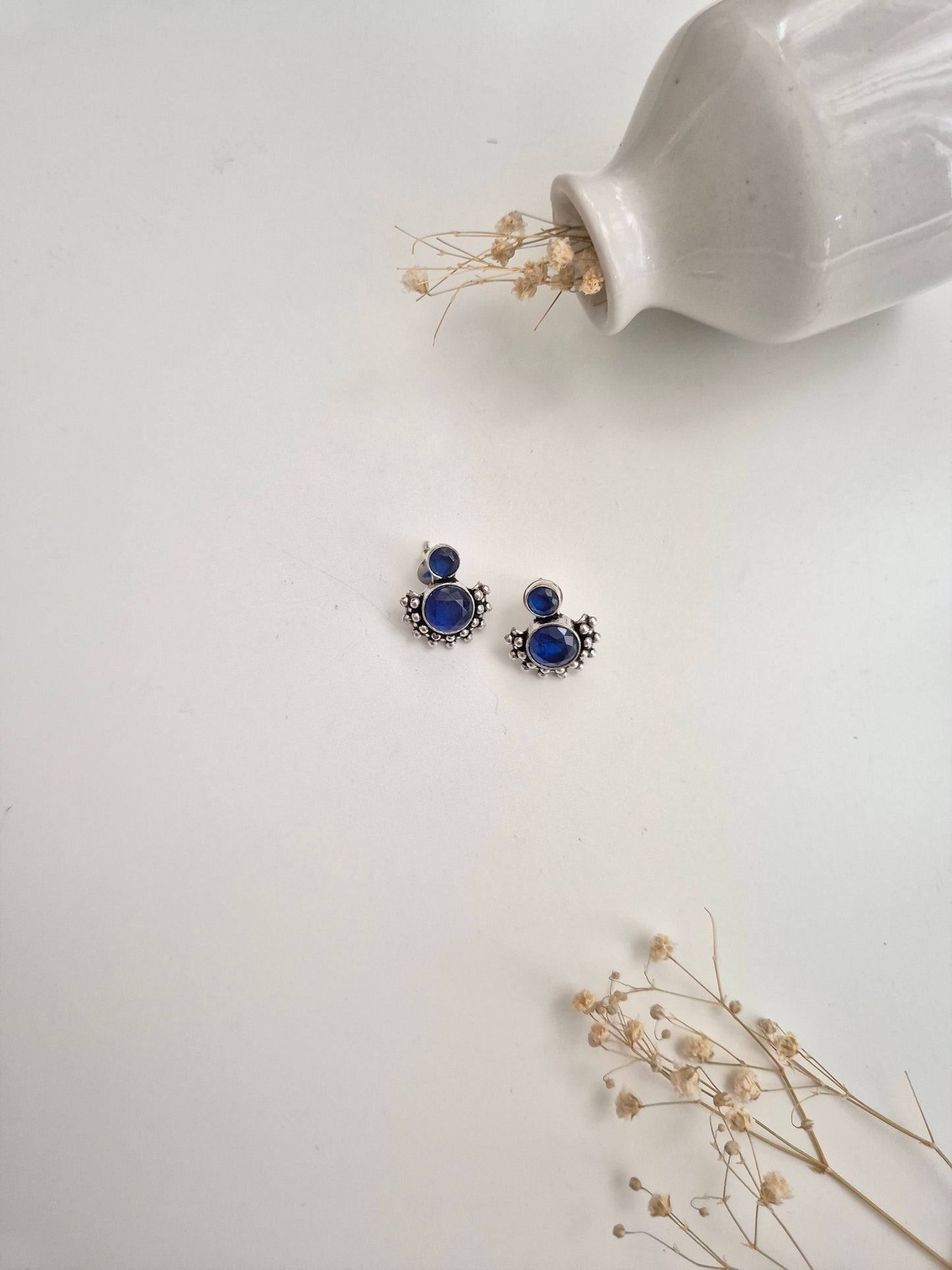 Nirali Earrings, handcrafted oxidized dangle earrings in blue and red, unique ethnic accessory.