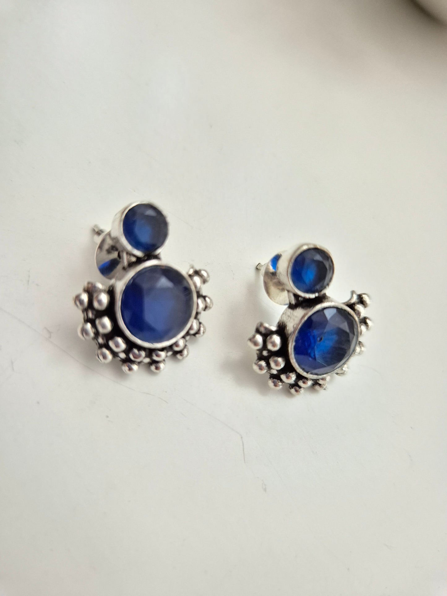 Nirali Earrings, handcrafted oxidized dangle earrings in blue and red, unique ethnic accessory.