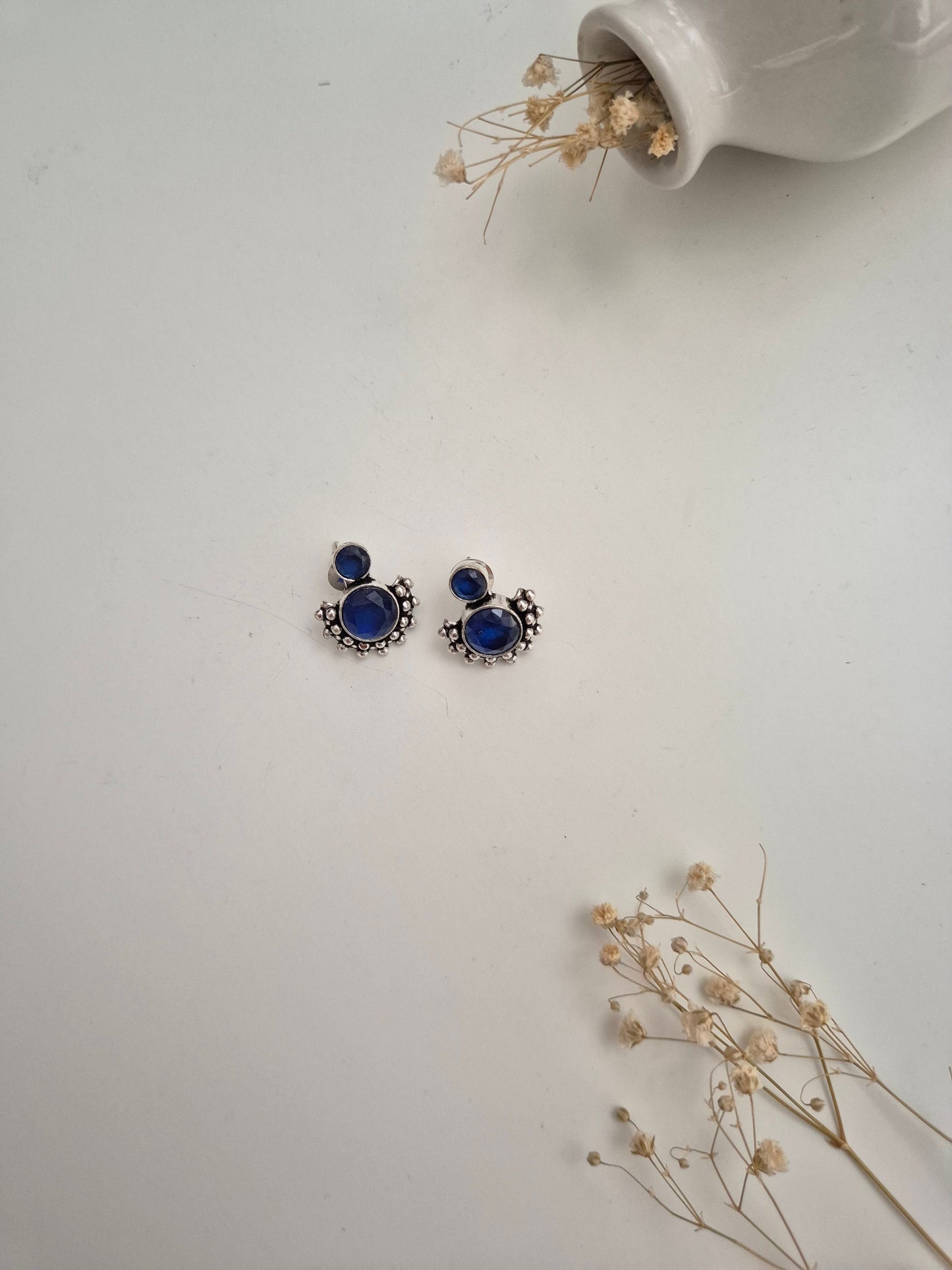 Nirali Earrings, handcrafted oxidized dangle earrings in blue and red, unique ethnic accessory.