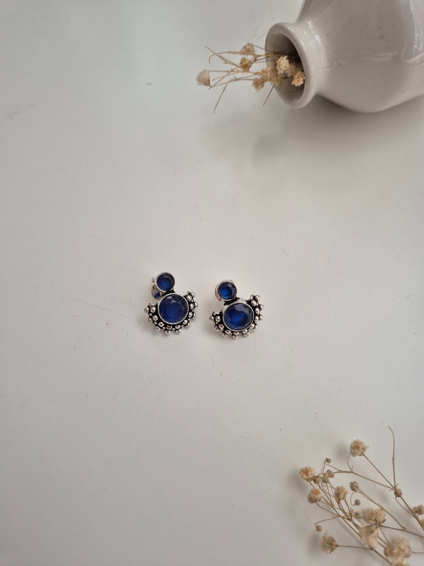 Nirali Earrings, handcrafted oxidized dangle earrings in blue and red, unique ethnic accessory.