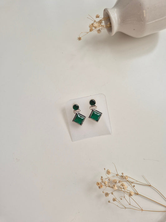Premium handcrafted oxidized Achala Earrings in green, lightweight and comfortable.