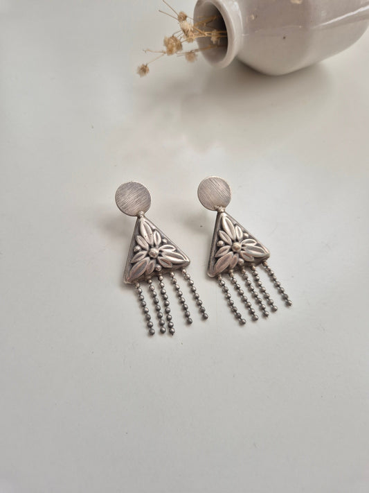 Advika Earrings by Naitri, handcrafted oxidized silver jewelry for versatile styling.