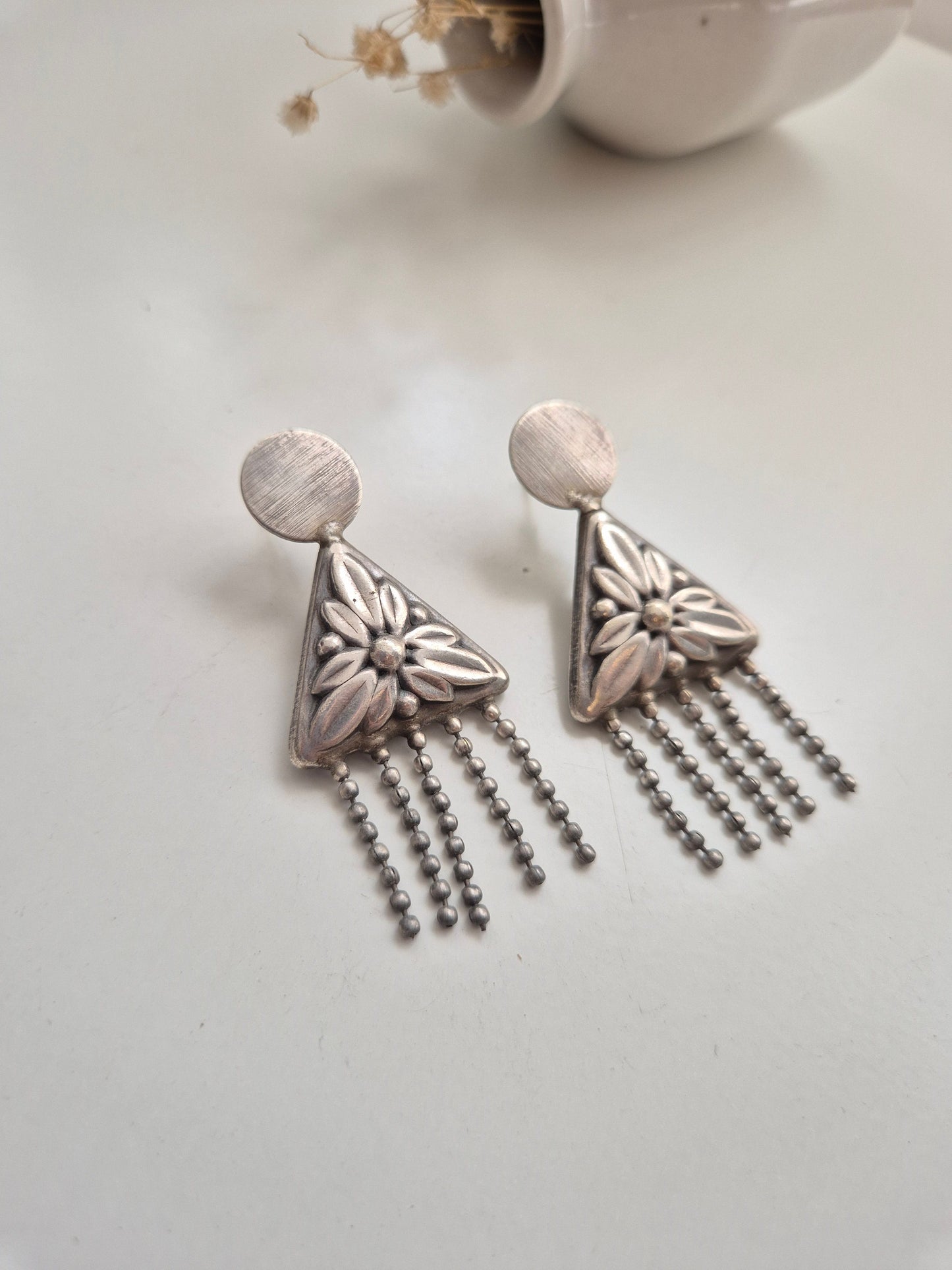 Advika Earrings by Naitri, handcrafted oxidized silver jewelry for versatile styling.