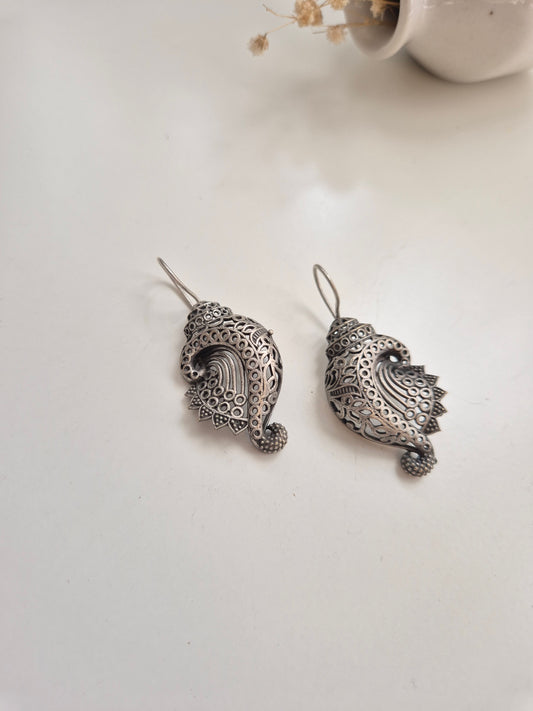 Elegant handcrafted oxidized Amba Earrings with silver finish, perfect for everyday wear.