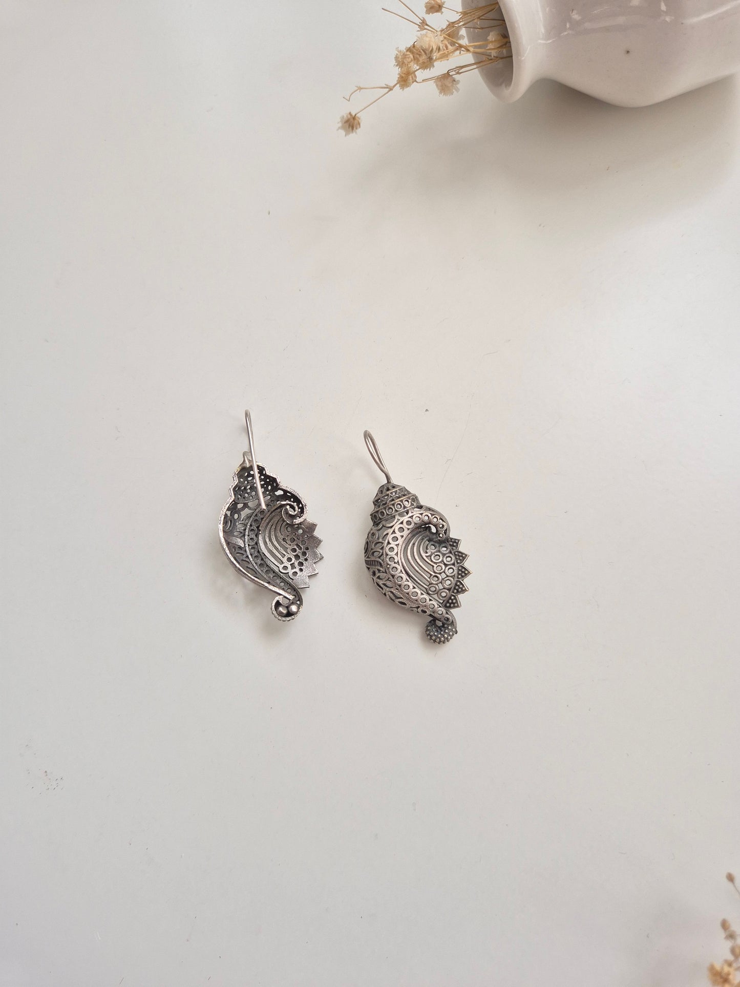 Elegant handcrafted oxidized Amba Earrings with silver finish, perfect for everyday wear.
