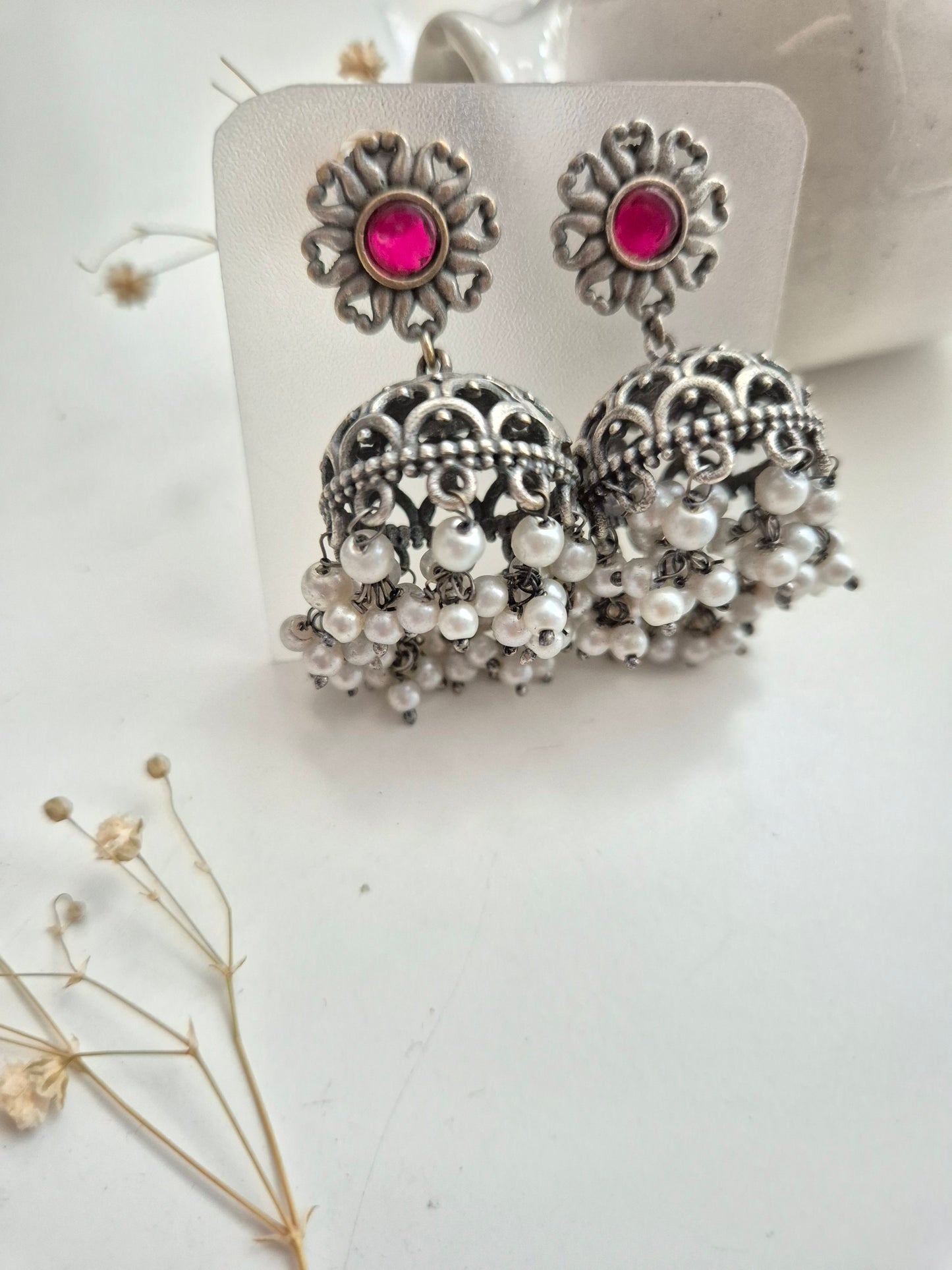 Handcrafted oxidized Nivedita Earrings with traditional silver look, lightweight and versatile.