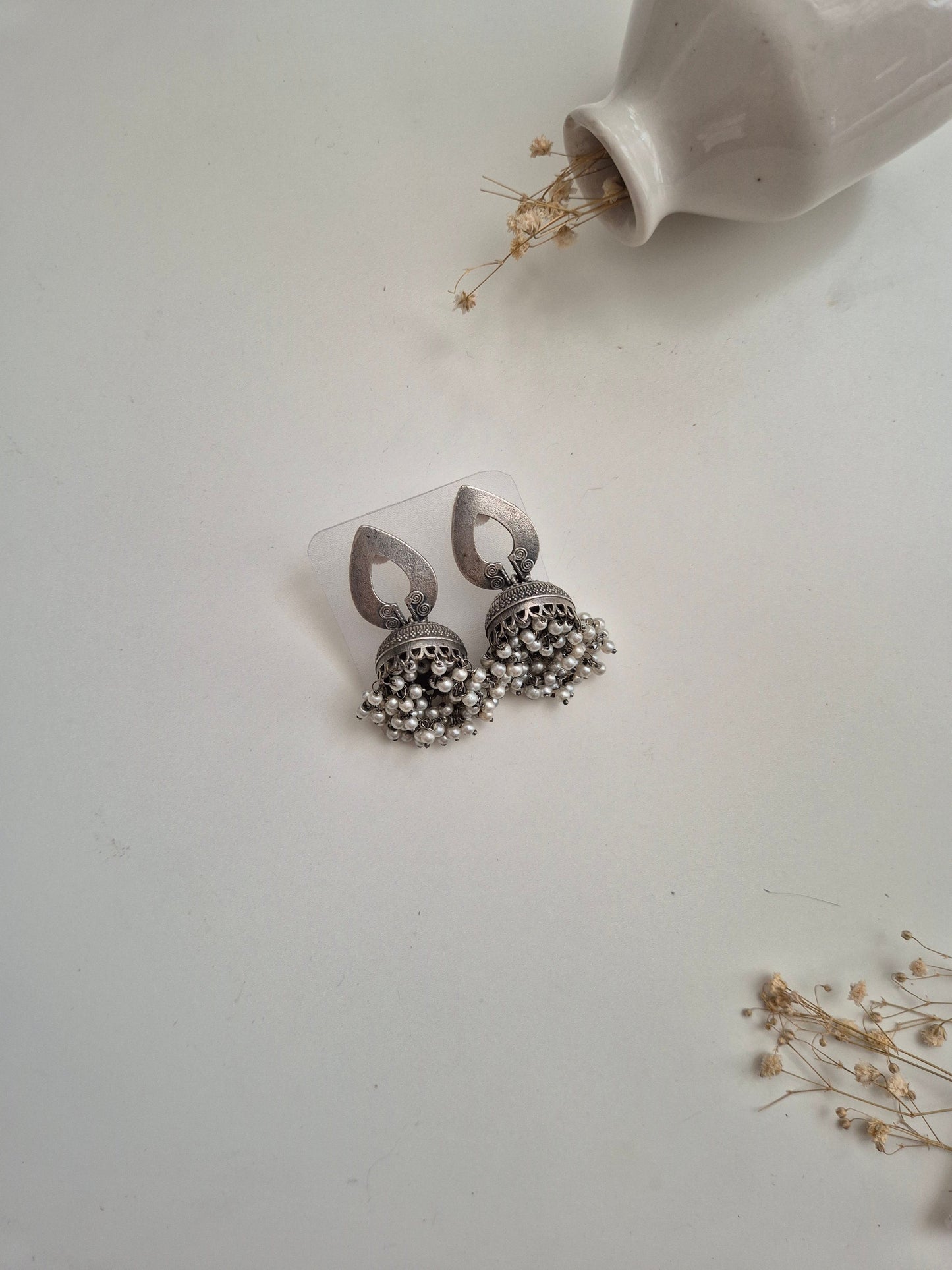 Beautiful traditional design oxidized Kirtana Earrings, lightweight and stylish accessory.
