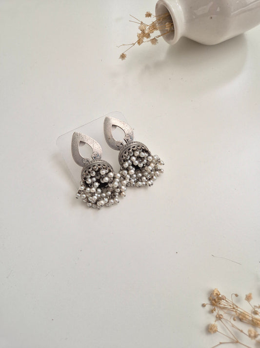 Beautiful traditional design oxidized Kirtana Earrings, lightweight and stylish accessory.