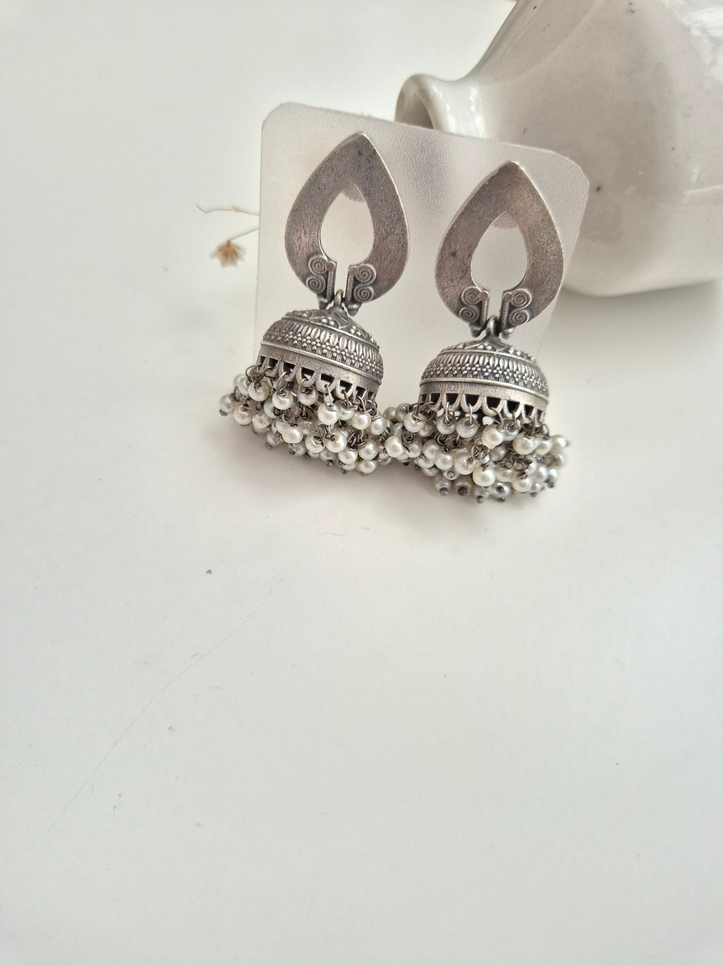 Beautiful traditional design oxidized Kirtana Earrings, lightweight and stylish accessory.