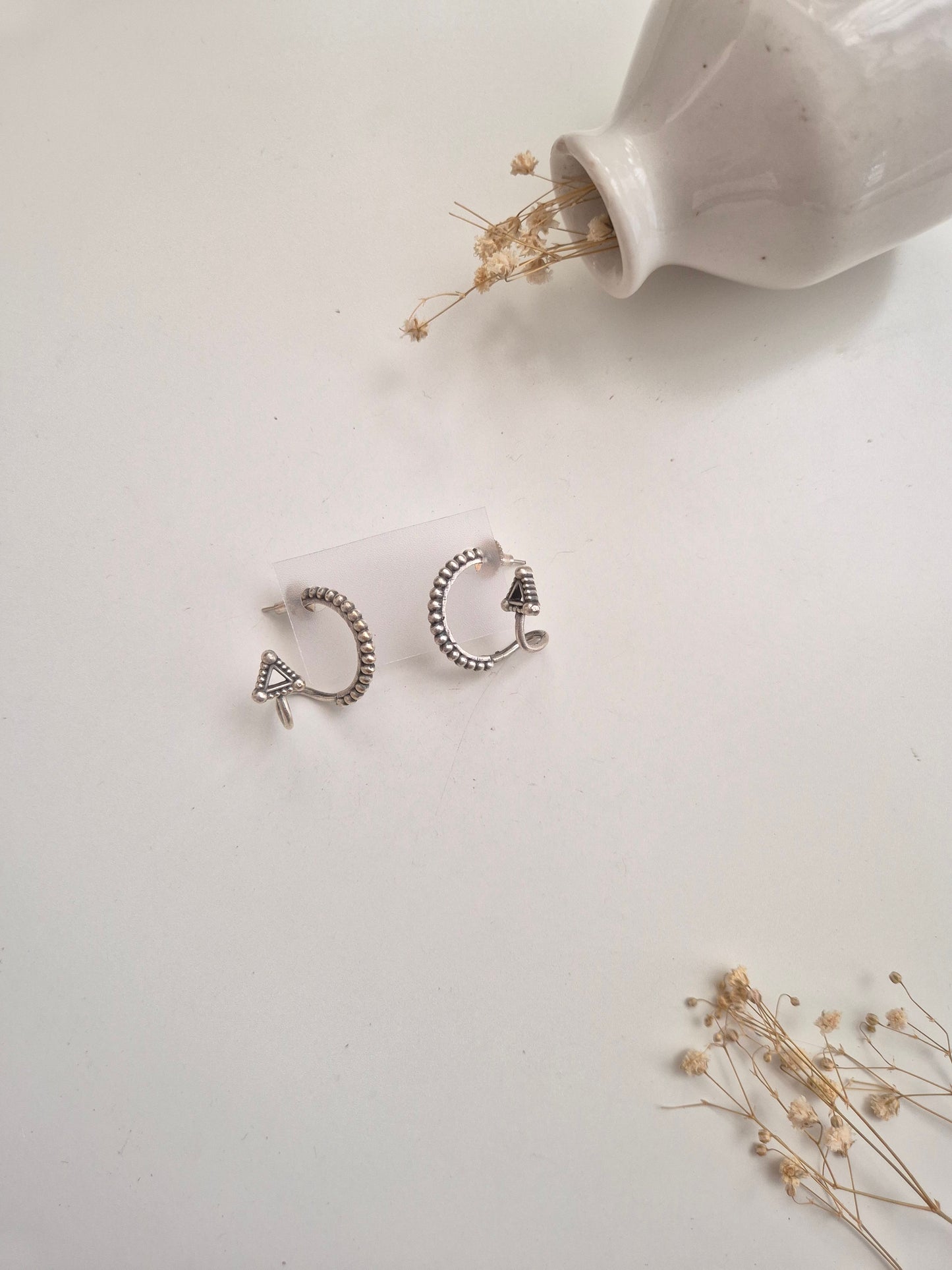 Deepa Hoop Earrings, silver look handcrafted oxidized accessories, elegant and comfortable.