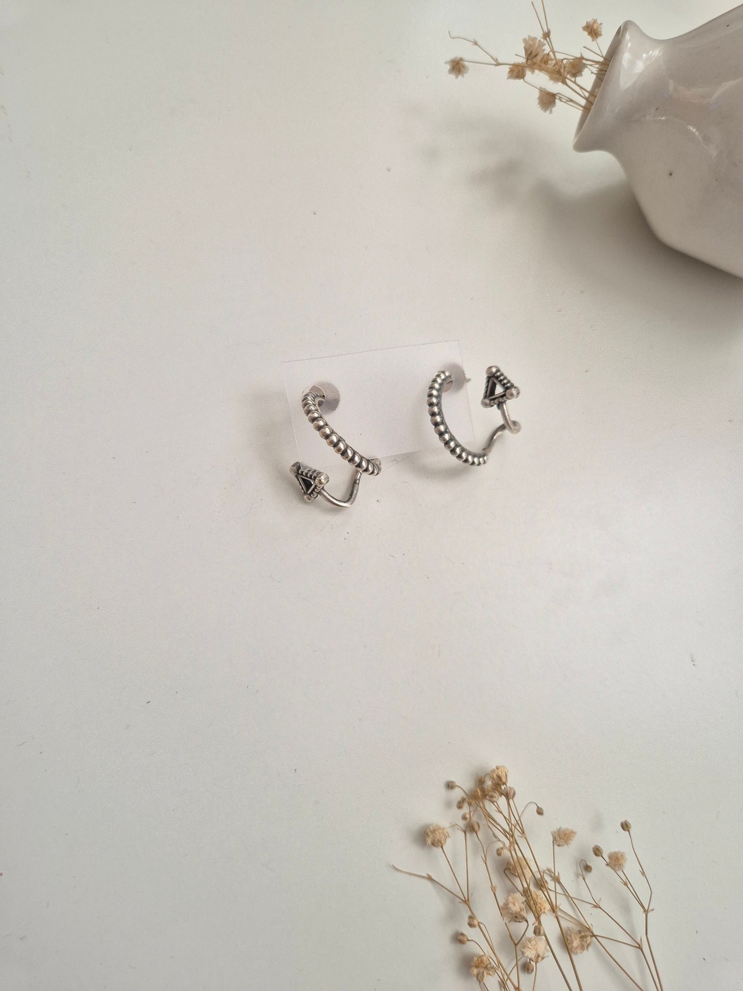 Deepa Hoop Earrings, silver look handcrafted oxidized accessories, elegant and comfortable.