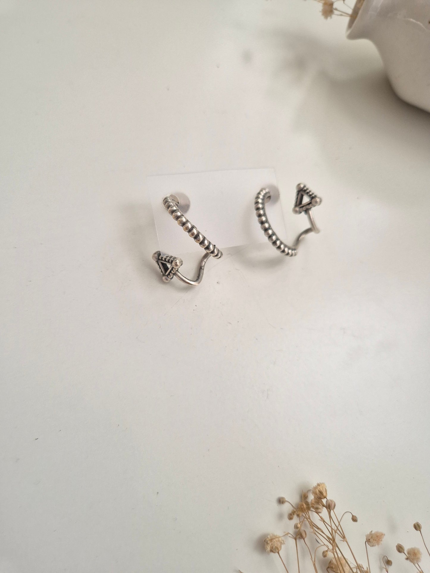Deepa Hoop Earrings, silver look handcrafted oxidized accessories, elegant and comfortable.