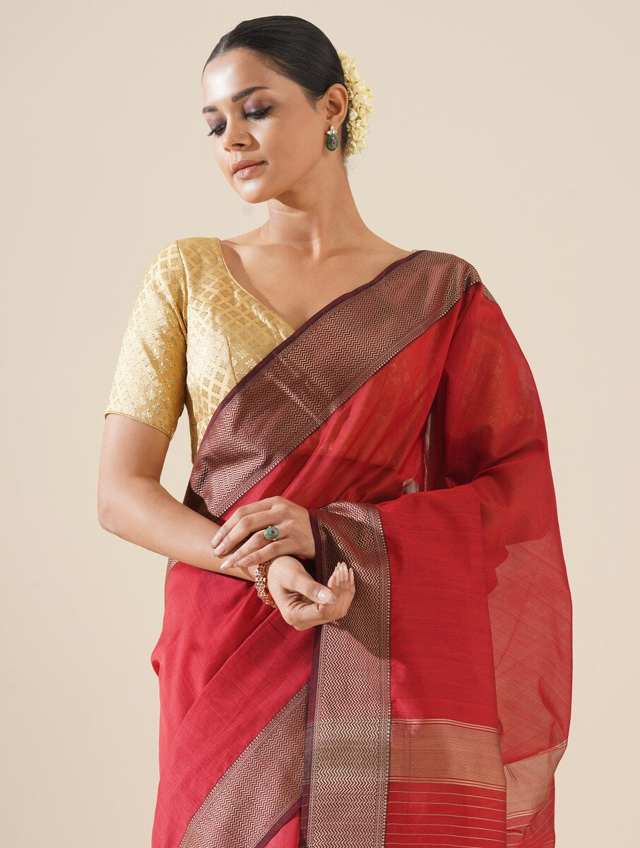 Red Maheshwari Saree