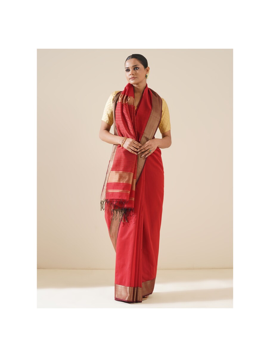 Red Maheshwari Saree