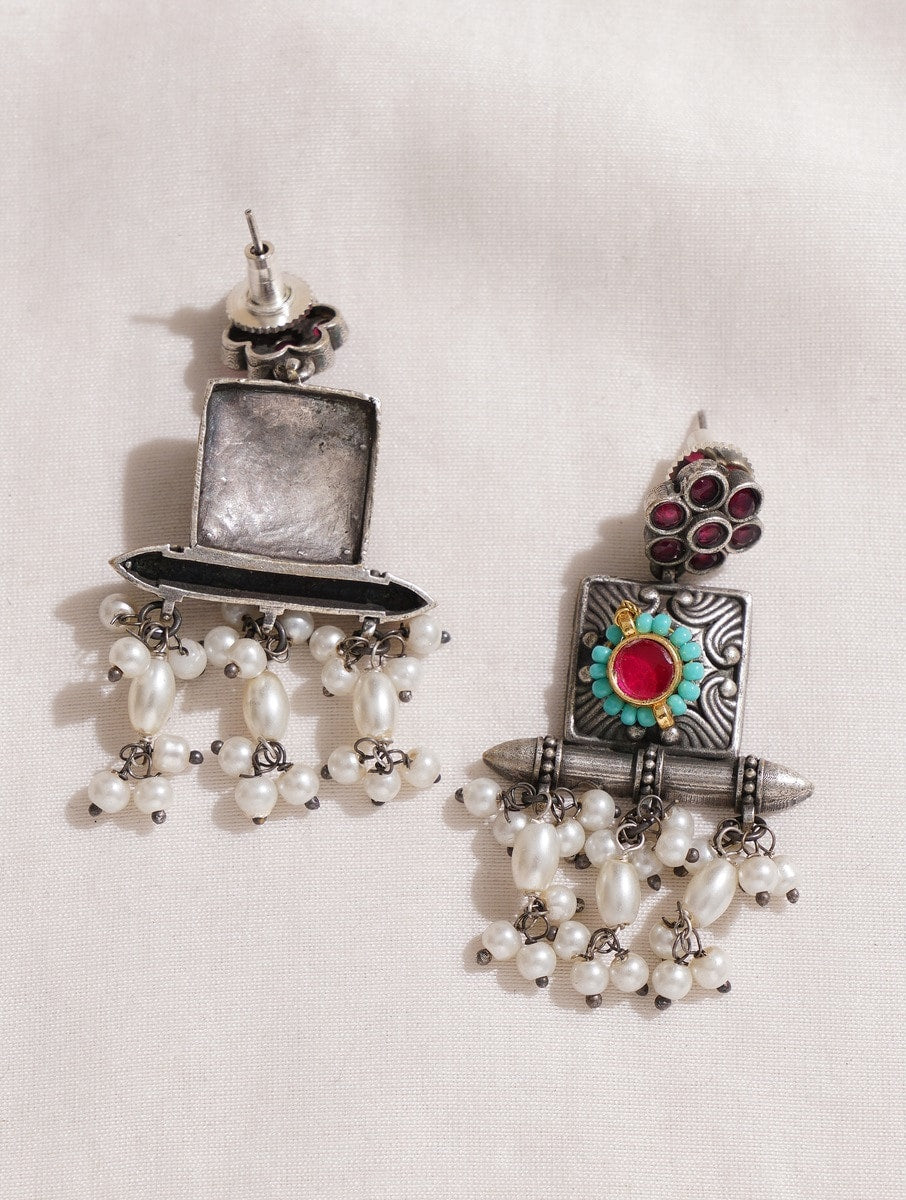 Silver look-alike beaded statement necklace set, Mishthi by Naitri.