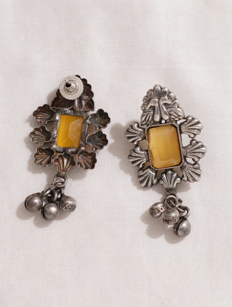 Silver choker and earrings set with multiple color accents, full ensemble view