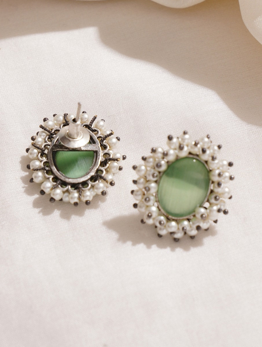 Silver, green, and black necklace set, handcrafted, artistic drape