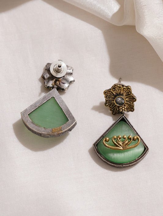 Green gemstone stud earrings, Sheena by Naitri on white background.