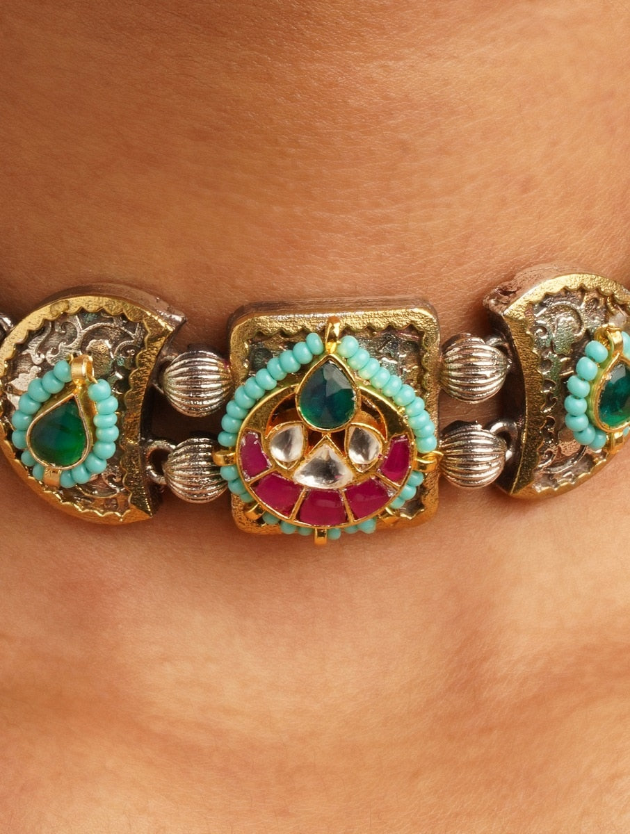 Gold, black, and green choker necklace set, Ojasvi by Naitri.